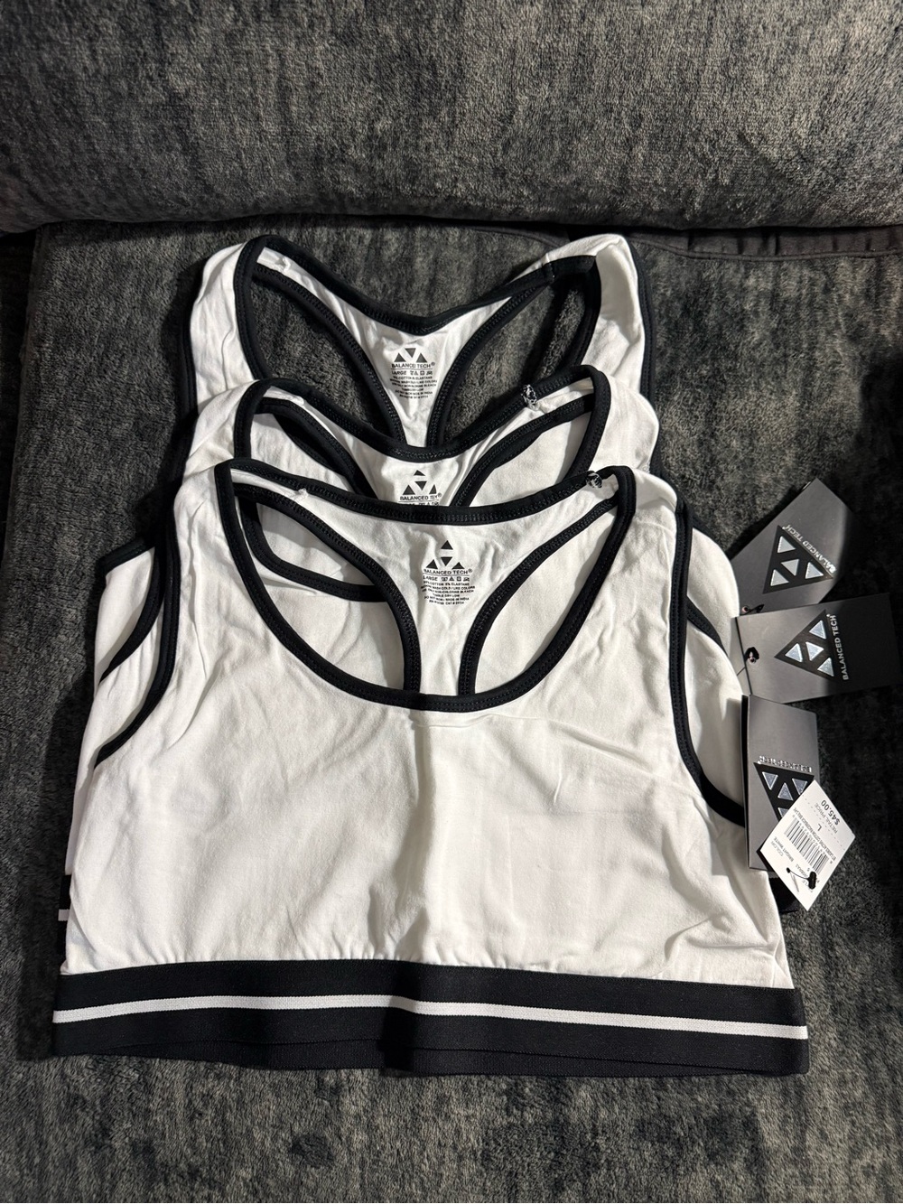 Women's White Racerback Sports Bra with Black Trim - 3 Pack